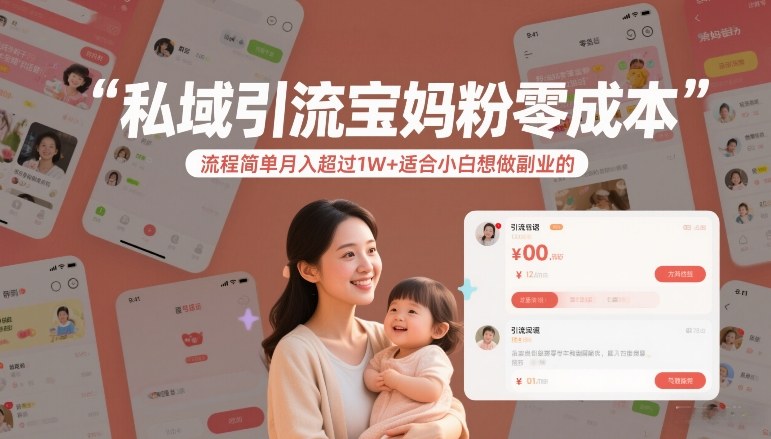 私域引流宝妈粉零成本流程简单月入超过1W+适合小白想做副业的|雷宸资源库