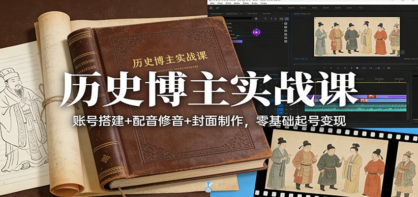 历史博主实战课：账号搭建+配音修音+封面制作，零基础起号变现|雷宸资源库