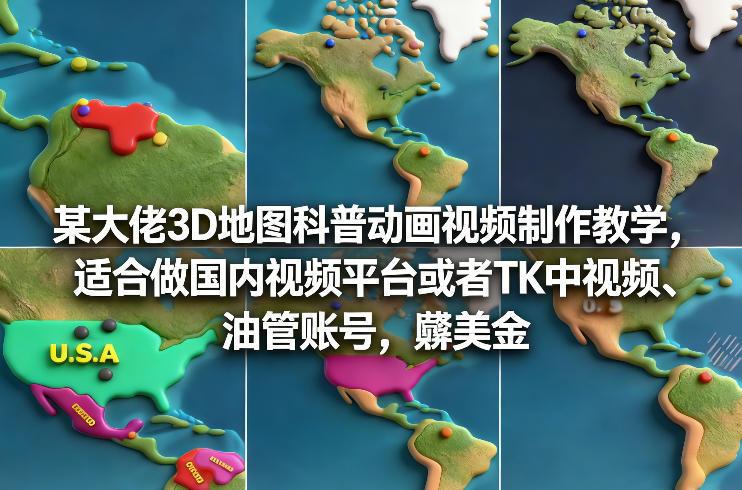 某大佬3D地图科普动画视频制作教学，适合做国内视频平台或者TK中视频、油管账号，賺美金|雷宸资源库