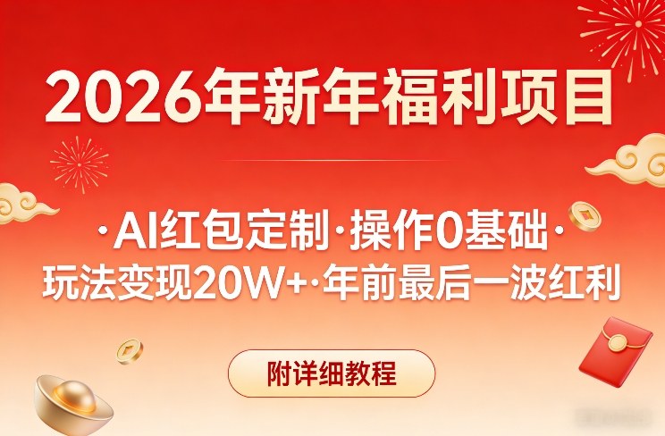 新年福利项目，AI红包定制，操作0基础，玩法变现20W+年前最后一波红利，附详细教程 - 雷宸资源库|雷宸资源库