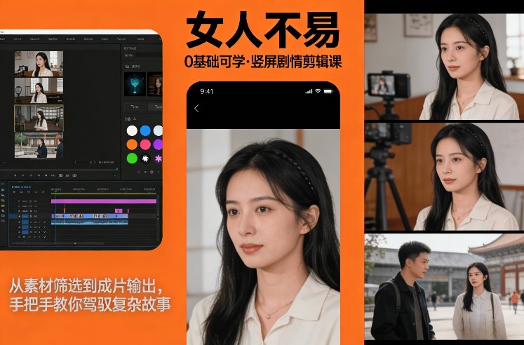 0基础可学！《女人不易》竖屏剧情剪辑课，从素材筛选到成片输出，手把手教你驾驭复杂故事|雷宸资源库