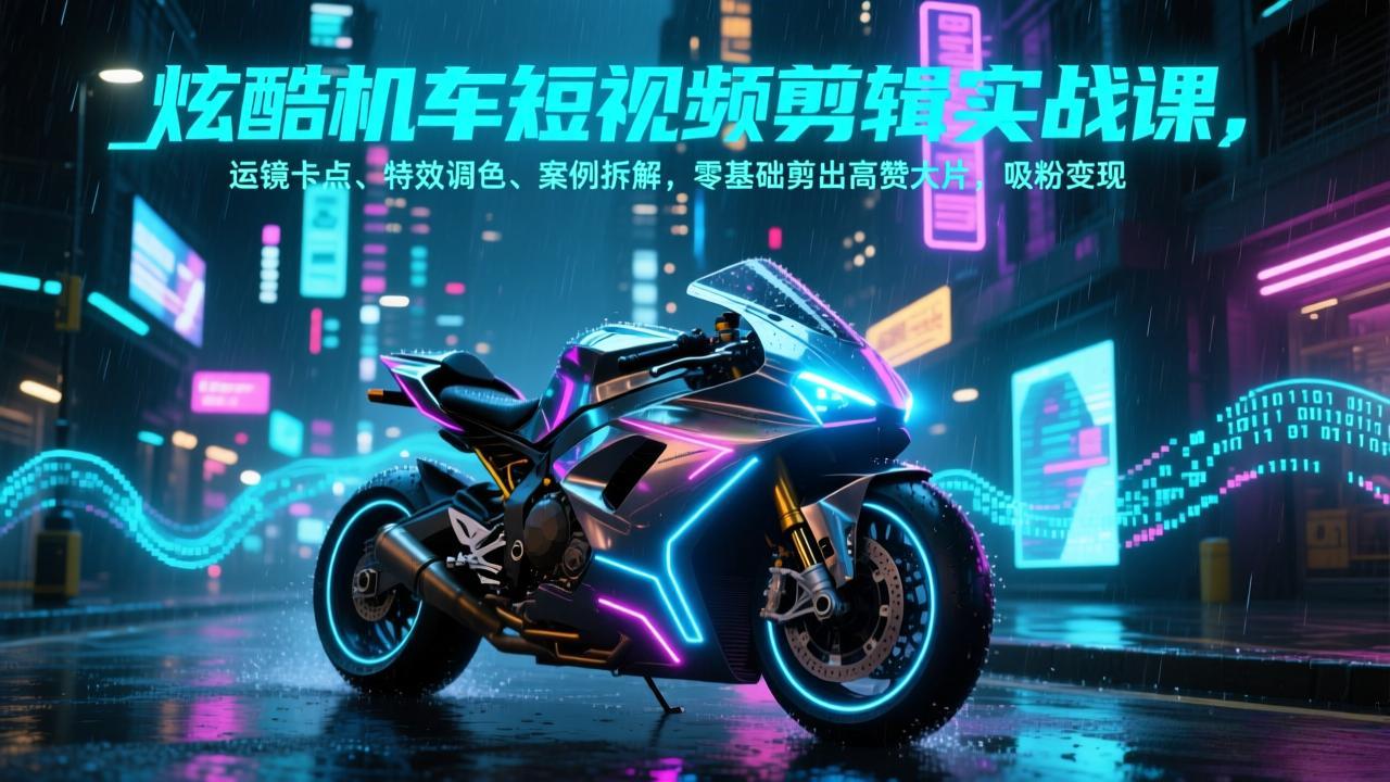 炫酷机车短视频剪辑实战课，运镜卡点、特效调色、案例拆解，零基础剪出高赞大片，吸粉变现|雷宸资源库