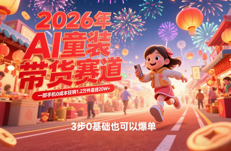AI童装新春带货赛道，一部手机0成本狂销1.2万件喜提20W+，3步0基础也可以爆单|雷宸资源库