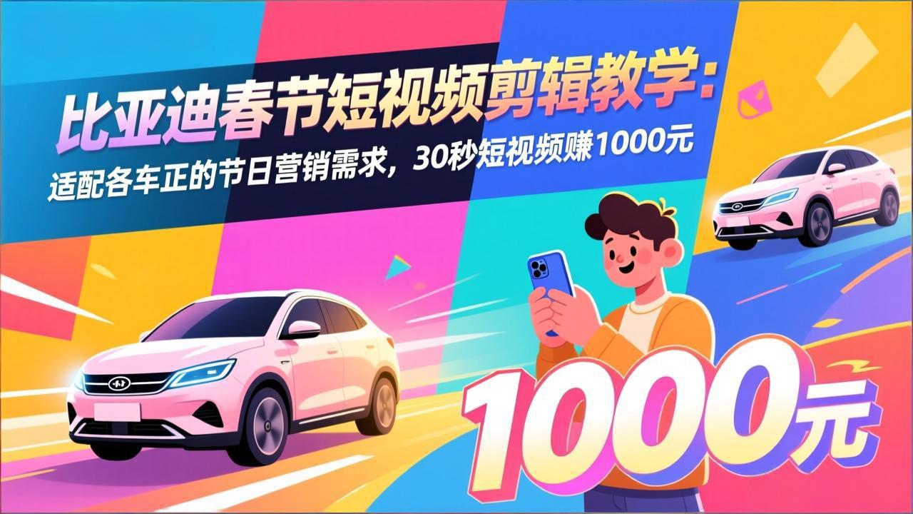 比亚迪春节短视频剪辑教学：适配各车企的节日营销需求，30秒短视频赚1000元|雷宸资源库