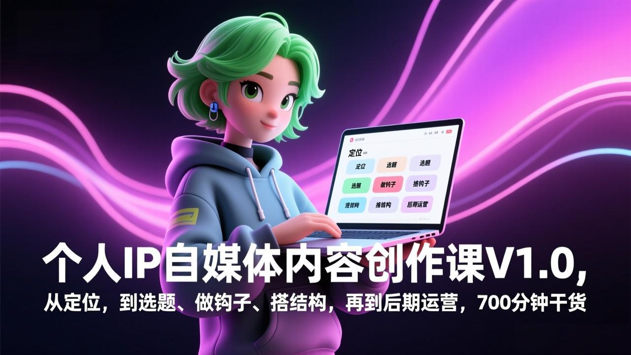 个人IP自媒体内容创作课V1.0，从定位，到选题、做钩子、搭结构，再到后期运营，700分钟干货|雷宸资源库