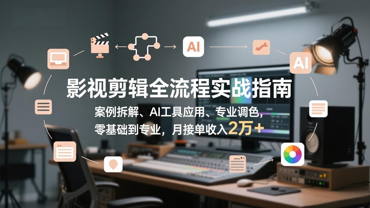 影视剪辑全流程实战指南，案例拆解、AI工具应用、专业调色，零基础到专业，月接单收入2万+|雷宸资源库