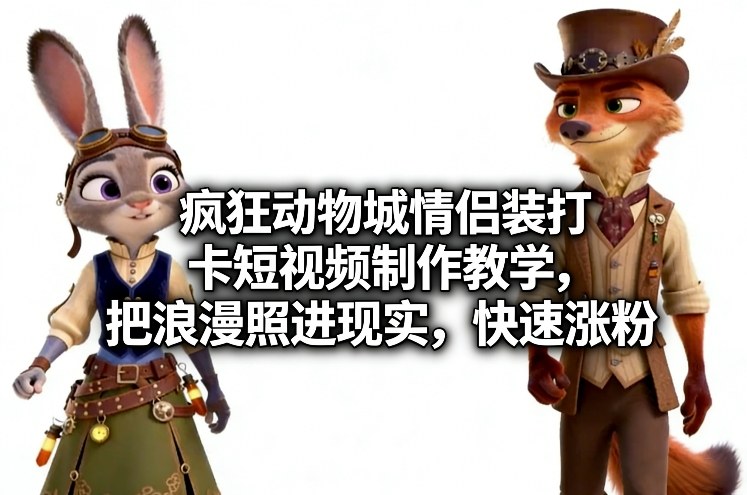 疯狂动物城情侣装打卡短视频制作教学，把浪漫照进现实，快速涨粉 - 雷宸资源库|雷宸资源库