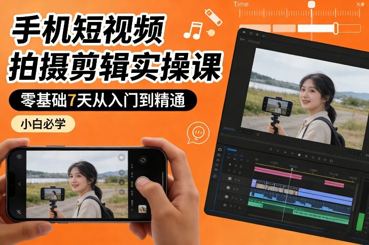 手机短视频拍摄剪辑实操课，零基础7天从入门到精通，小白必学 - 雷宸资源库|雷宸资源库