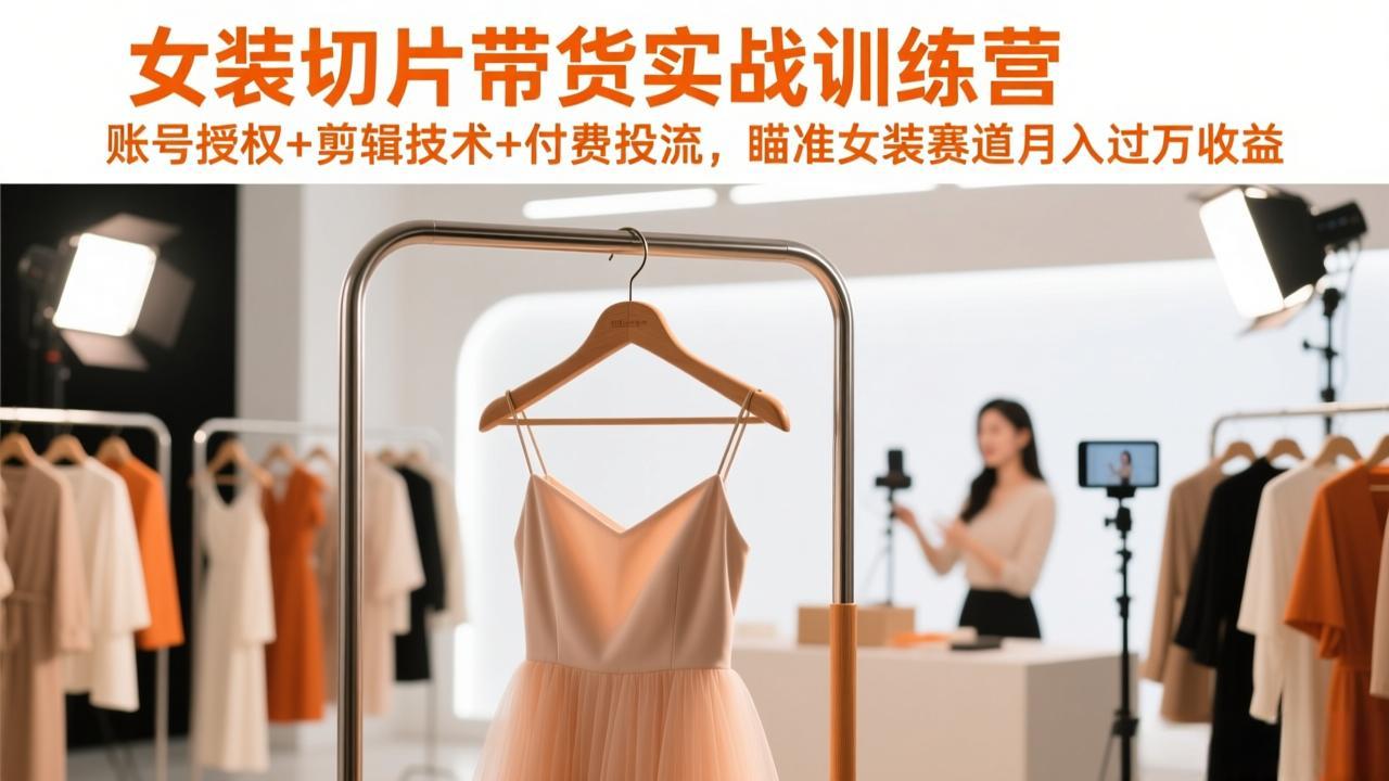 女装切片带货实战训练营，账号授权+剪辑技术+付费投流，瞄准女装赛道月入过万收益|雷宸资源库
