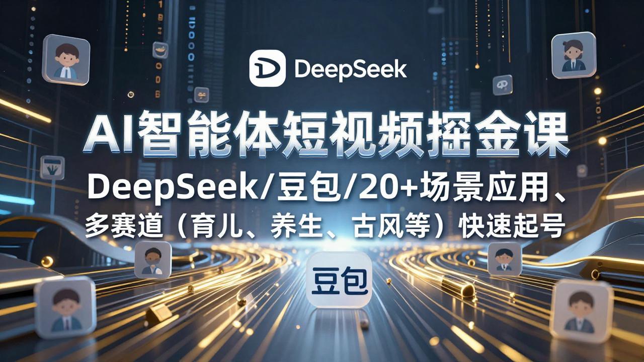 AI智能体短视频掘金课，DeepSeek/豆包/20+场景应用、多赛道(育儿、养生、古风等|雷宸资源库