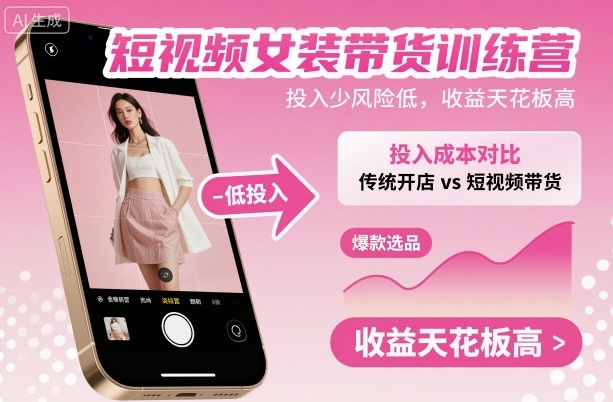 短视频女装带货训练营，投入少风险低，收益天花板高|雷宸资源库