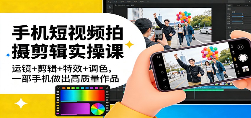 手机短视频拍摄剪辑实操课：运镜+剪辑+特效+调色，一部手机做出高质量作品 - 雷宸资源库|雷宸资源库