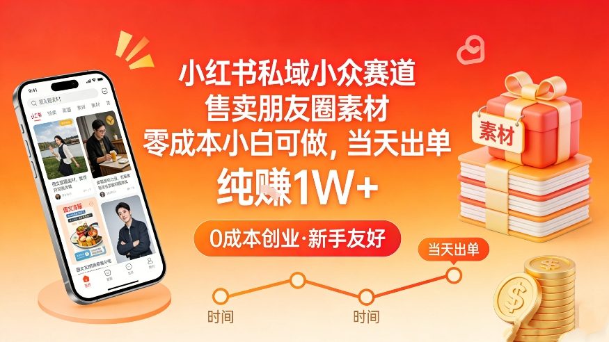 小红书私域小众赛道，售卖朋友圈素材，零成本小白可做，当天出单，月入1W+|雷宸资源库
