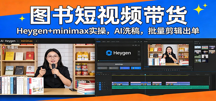 图书短视频带货：Heygen+minimax实操，AI洗稿 ，批量剪辑出单 - 雷宸资源库|雷宸资源库