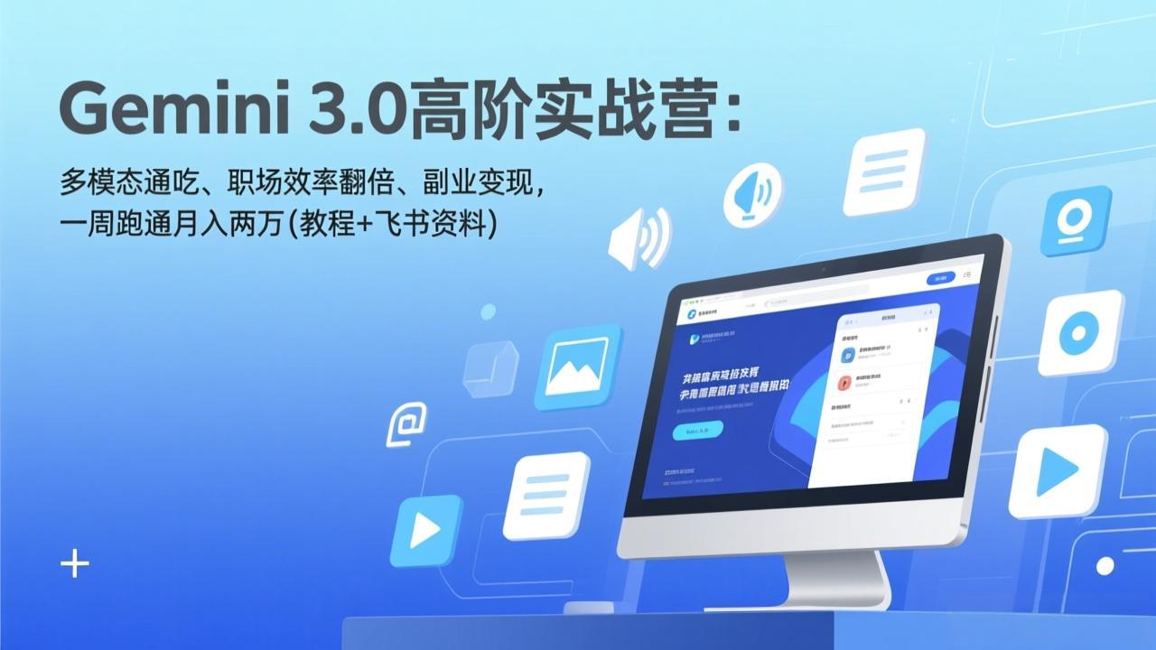 Gemini 3.0高阶实战营：多模态通吃、职场效率翻倍、副业变现，一周跑通月入两万(教程+飞书资料|雷宸资源库