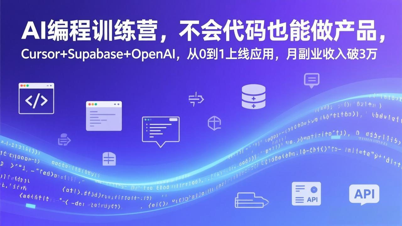 AI编程训练营，不会代码也能做产品，Cursor+Supabase+OpenAI，从0到1上线应用，月副业收入破3万|雷宸资源库