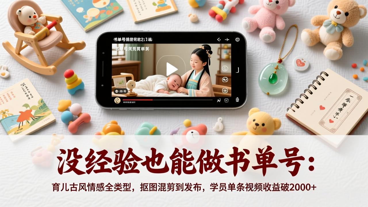 没经验也能做书单号：育儿古风情感全类型，抠图混剪到发布，学员单条视频收益破2000+|雷宸资源库