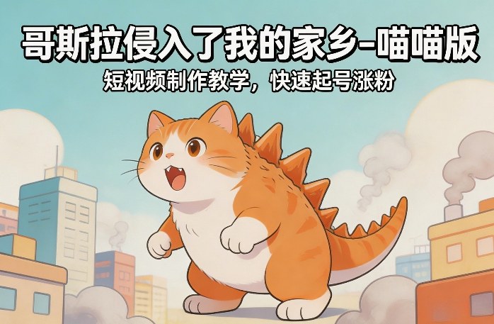 哥斯拉侵入了我的家乡–喵喵版短视频制作教学，快速起号涨粉|雷宸资源库