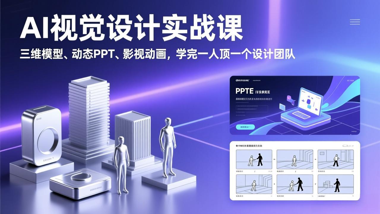 AI视觉设计实战课，三维模型、动态PPT、影视动画，学完一人顶一个设计团队|雷宸资源库
