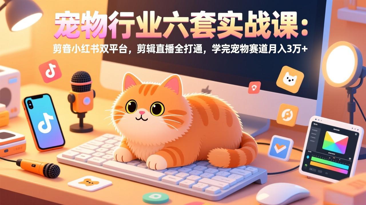 宠物行业六套实战课：抖音小红书双平台，剪辑直播全打通，学完宠物赛道月入3万+|雷宸资源库