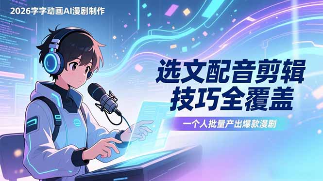 2026字字动画AI漫剧制作-1期，选文配音剪辑技巧全覆盖，一个人就能批量产出爆款漫剧 - 雷宸资源库|雷宸资源库