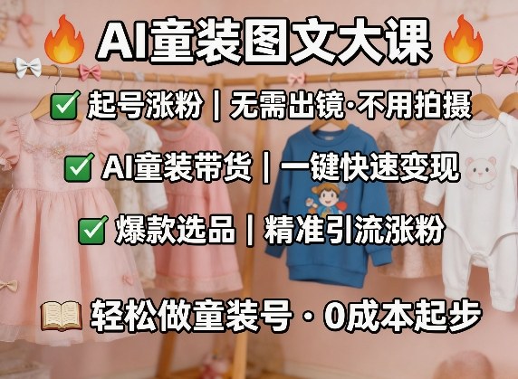 AI童装图文剪辑，某社群童装图文大课，起号涨粉、AI童装带货、爆款选品，无需出镜和拍摄|雷宸资源库