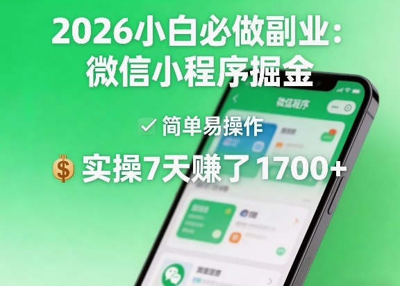 2026小白必做副业：微信小程序掘金，简单易操作，实操7天賺了1700+【揭秘】 - 雷宸资源库|雷宸资源库