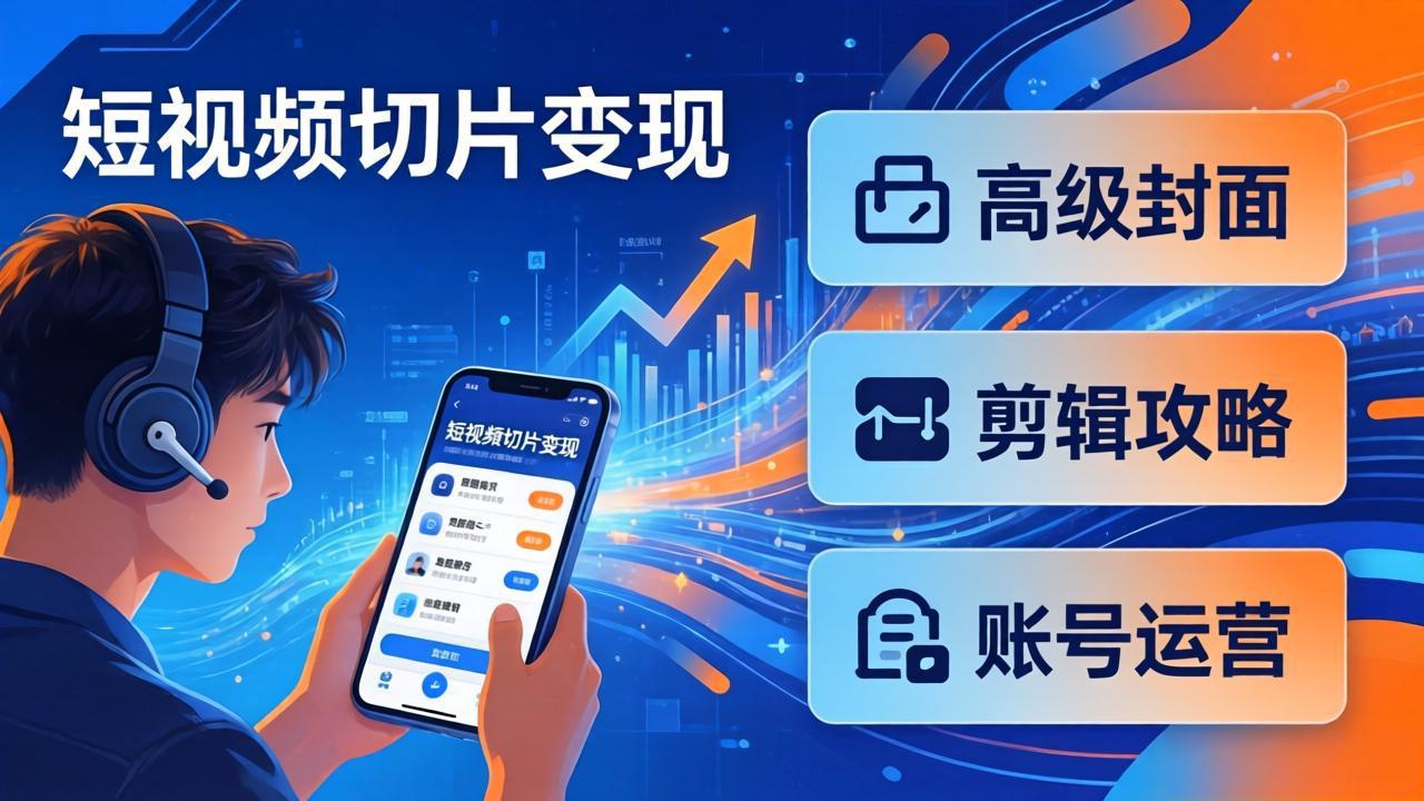 短视频切片变现速成班2.0：高级封面+剪辑攻略+账号运营，0基础小白快速入局副业|雷宸资源库