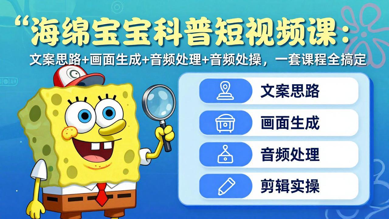 海绵宝宝科普短视频课：文案思路+画面生成+音频处理+剪辑实操，一套课程全搞定|雷宸资源库