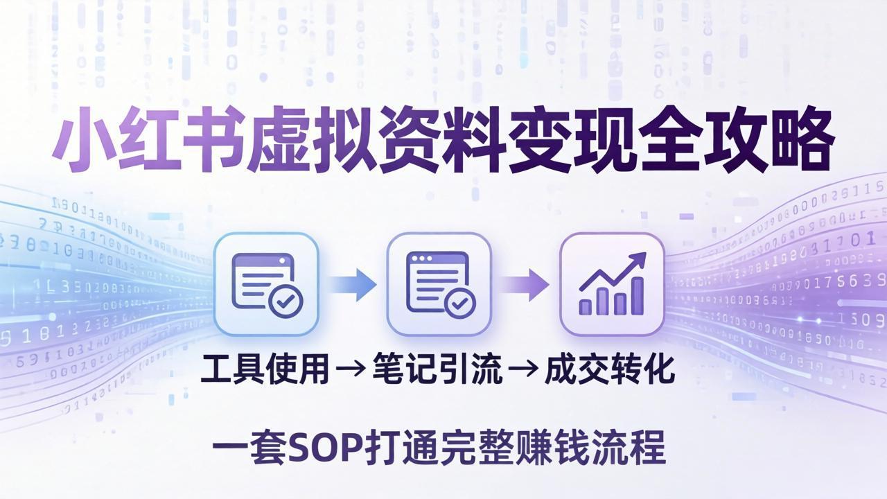 小红书虚拟资料变现全攻略：从工具使用到笔记引流成交，一套 SOP 打通完整赚钱流程|雷宸资源库