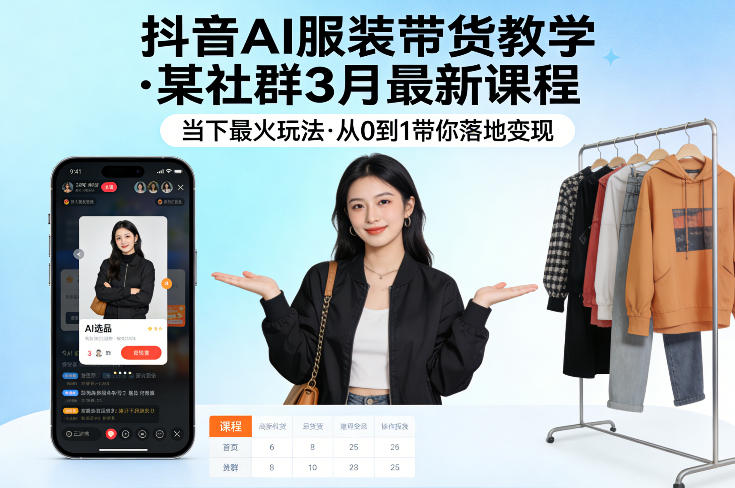 抖音AI服装带货教学，某社群3月最新课程，当下最火玩法，从0到1带你落地变现|雷宸资源库