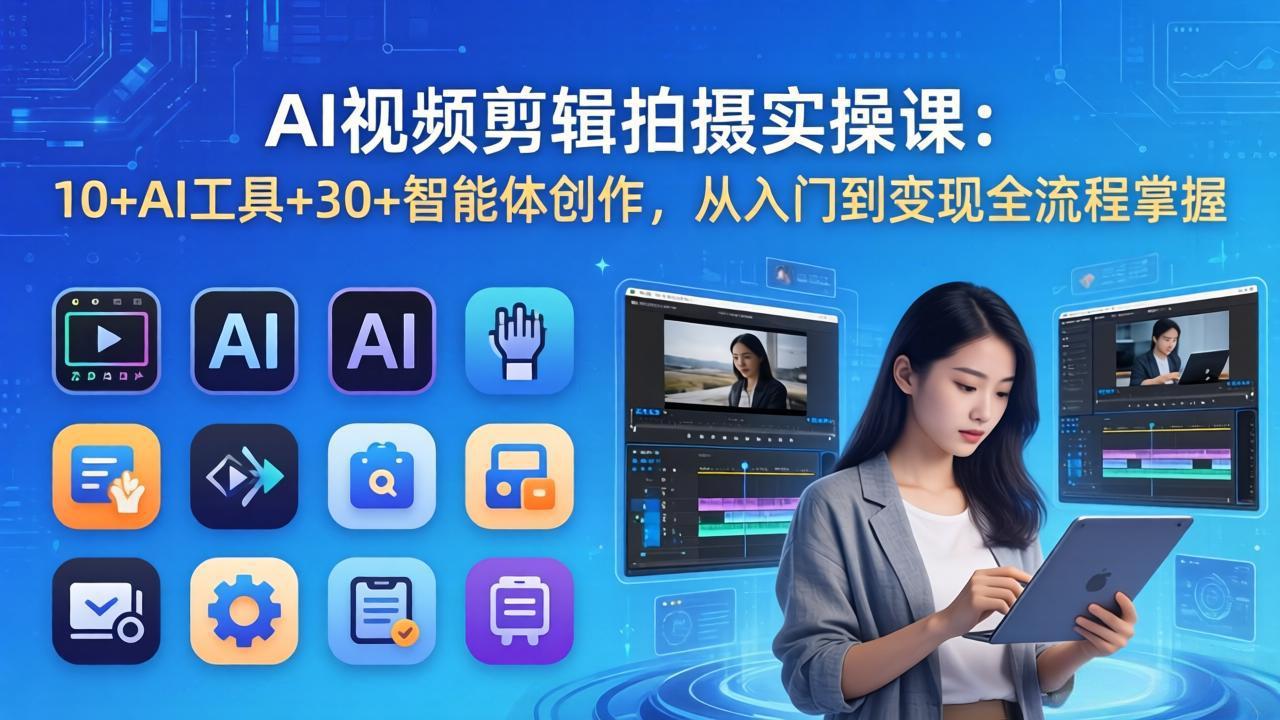 AI 视频剪辑拍摄实操课：10+AI工具+30+智能体创作，从入门到变现全流程掌握|雷宸资源库
