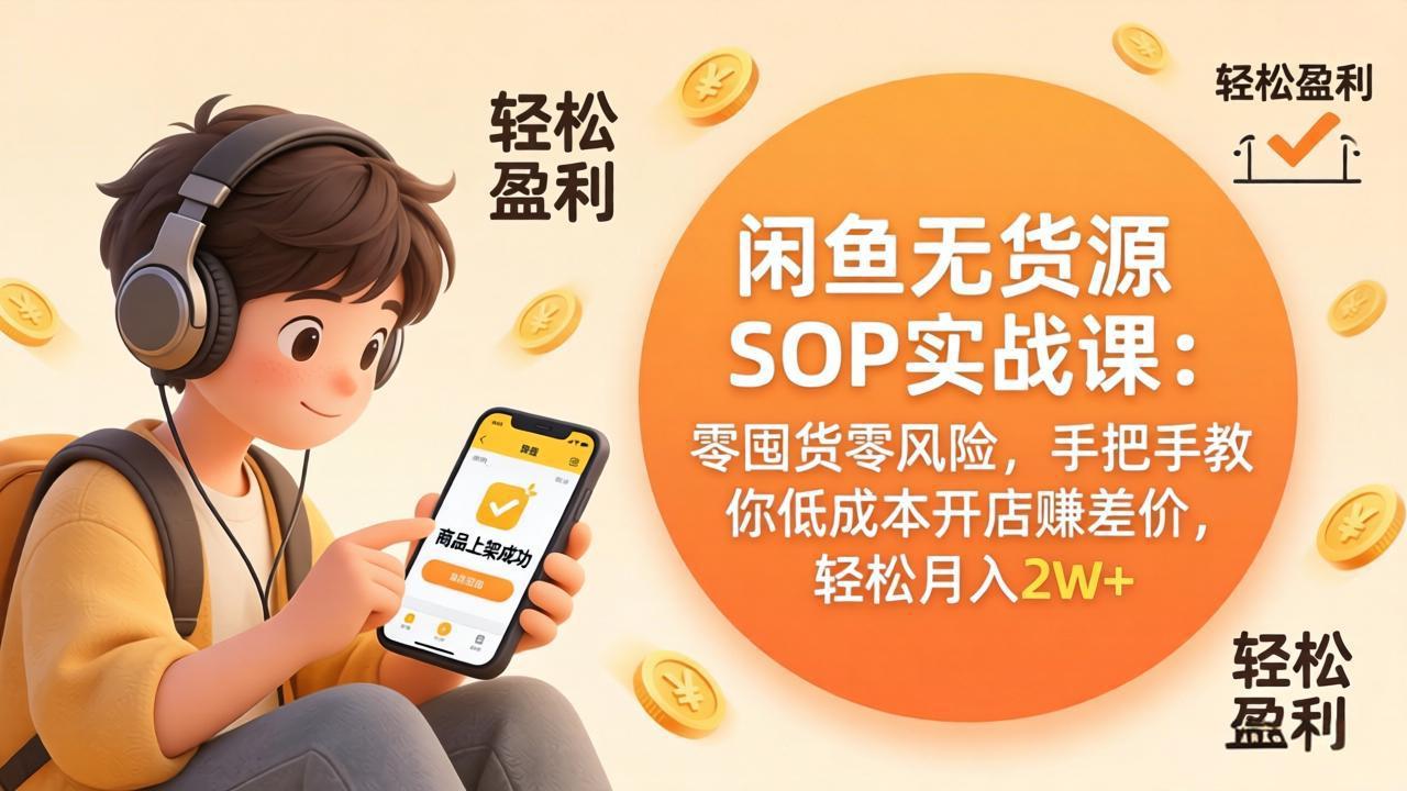 闲鱼无货源SOP实战课：零囤货零风险，手把手教你低成本开店赚差价，轻松月入2w+|雷宸资源库