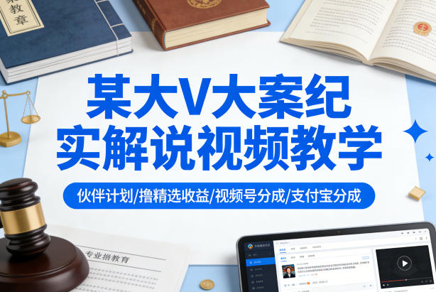 某大V大案纪实解说视频教学，可做伙伴计划、撸精选收益，视频号和支付宝分成计划均可 - 雷宸资源库|雷宸资源库