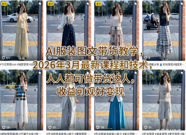 AI服装图文带货教学，2026年3月最新课程和技术，人人都可做带货达人，收益可观好变现|雷宸资源库