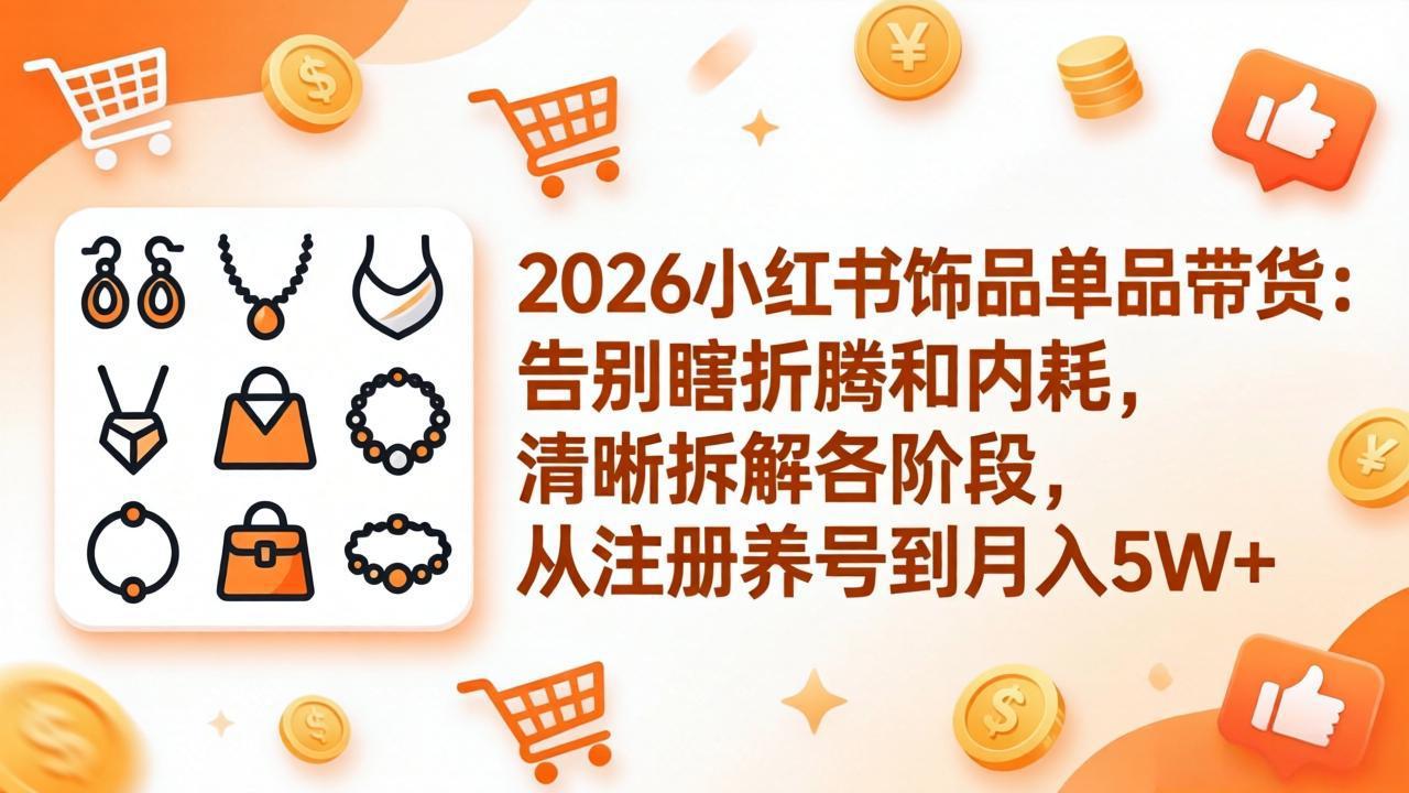 2026小红书饰品单品带货：告别瞎折腾和内耗，清晰拆解各阶段，从注册养号到月入5W+|雷宸资源库