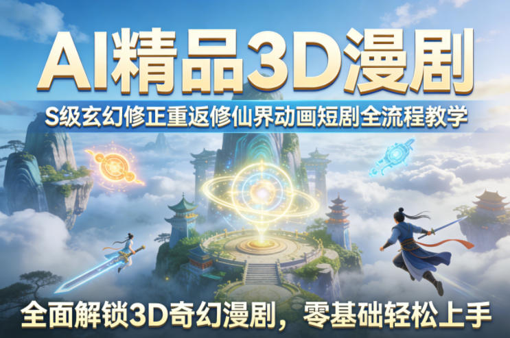 AI精品3D漫剧S级玄幻修正重返修仙界动画短剧全流程教学，全面解锁3D奇幻漫剧，零基础轻松上手|雷宸资源库