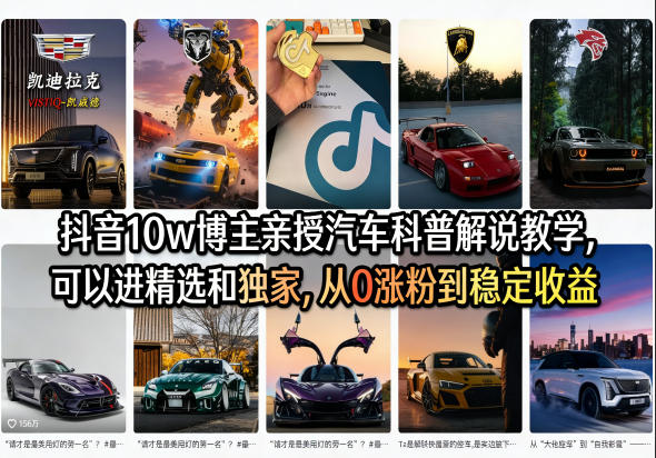 抖音10w博主亲授汽车科普解说教学，可以进精选和独家，从0涨粉到稳定收益(详细视频课程+1T素材)|雷宸资源库