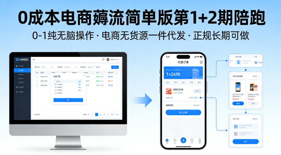 0成本电商薅流简单版第1+2期陪跑，0-1纯无脑操作，电商无货源一件代发，正规长期可做 - 雷宸资源库|雷宸资源库