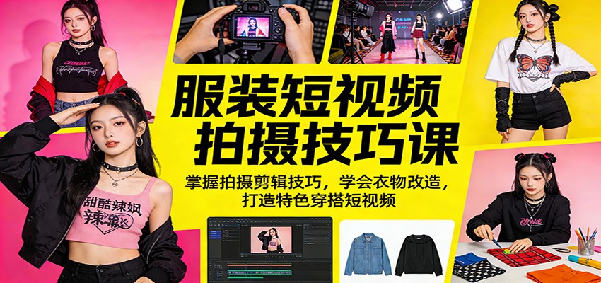 服装短视频拍摄技巧课：掌握拍摄剪辑技巧，学会衣物改造，打造特色穿搭短视频 - 雷宸资源库|雷宸资源库