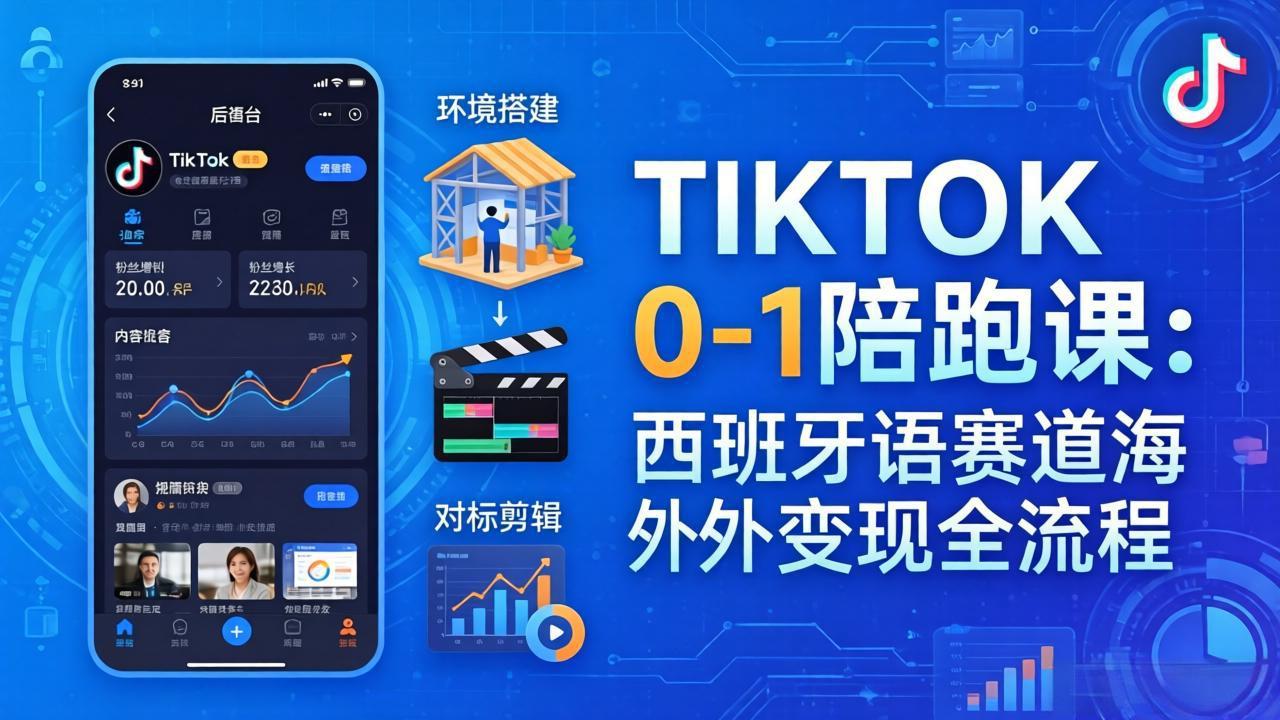 TIKTOK 0-1 陪跑课：从环境搭建到刷对标剪辑，西班牙语赛道海外变现全流程|雷宸资源库
