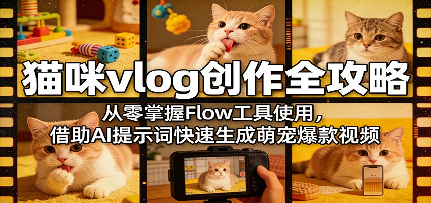 猫咪vlog创作全攻略：从零掌握Flow工具使用，借助AI提示词快速生成萌宠爆款视频 - 雷宸资源库|雷宸资源库