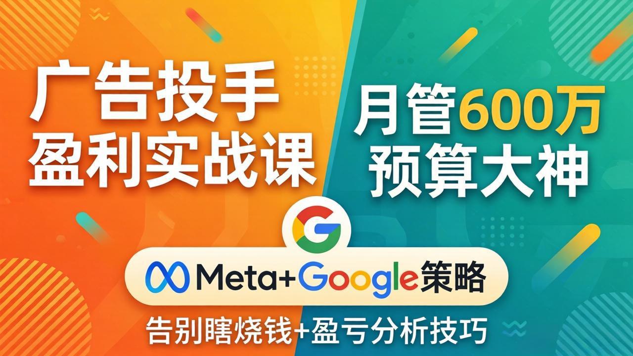 广告投手盈利实战课：月管600万预算大神，带你告别瞎烧钱，Meta+Google策略+盈亏分析 - 雷宸资源库|雷宸资源库