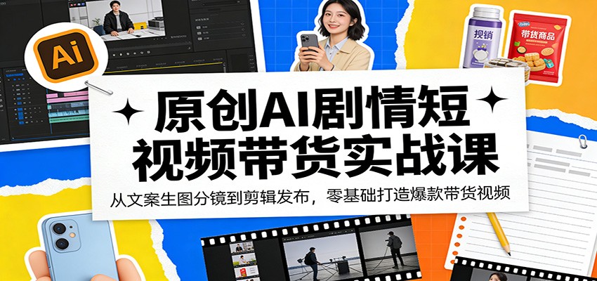 原创AI剧情短视频带货实战课：从文案生图分镜到剪辑发布，零基础打造爆款带货视频 - 雷宸资源库|雷宸资源库