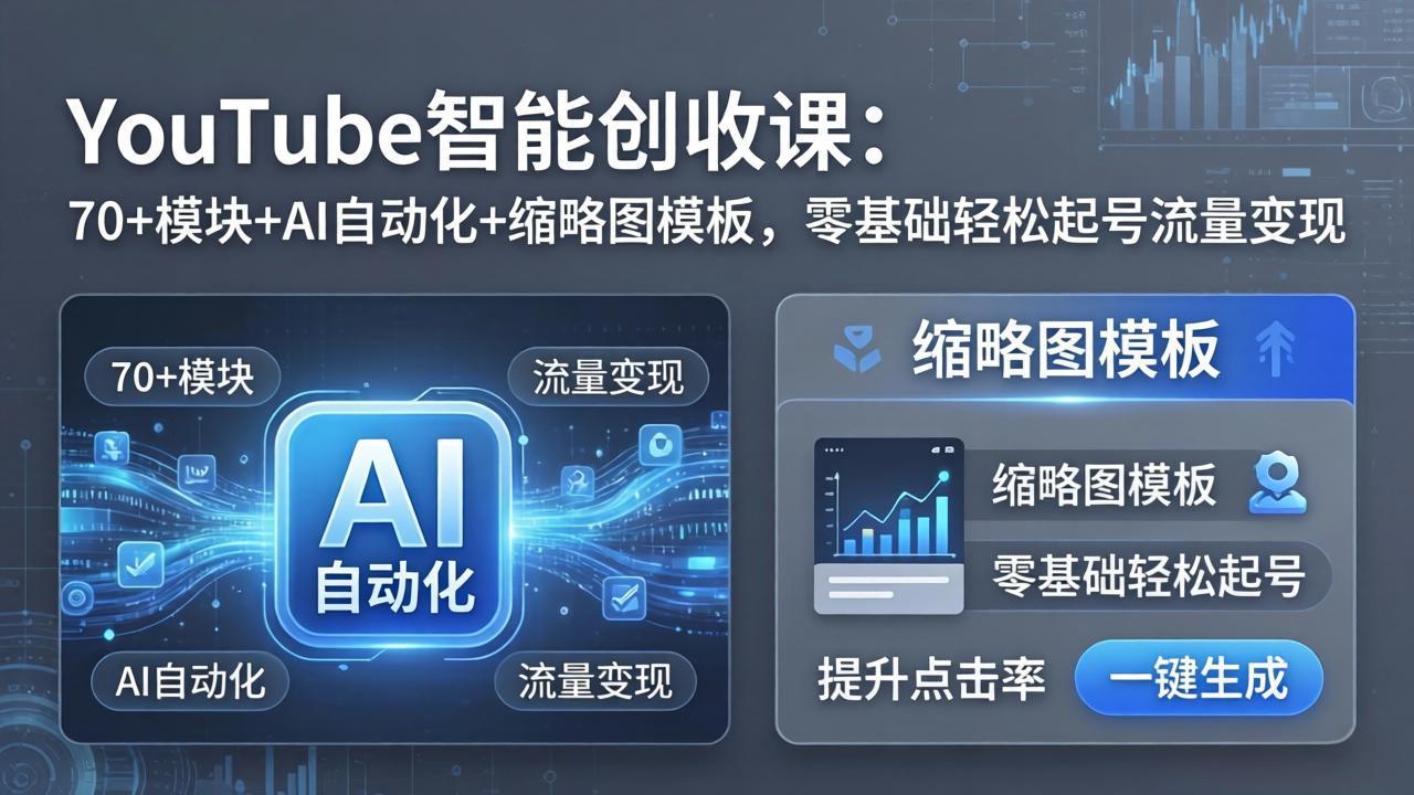 YouTube智能创收课：70+模块+AI自动化+缩略图模板，零基础轻松起号流量变现 - 雷宸资源库|雷宸资源库
