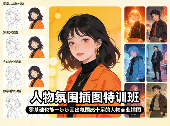 人物氛围插图特训班，零基础也能一步步画出氛围感十足的人物商业插图 - 雷宸资源库|雷宸资源库