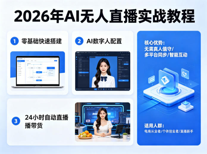 2026年AI无人直播实战教程，零基础也能快速搭建AI数字人无人直播间，实现24小时自动直播带货|雷宸资源库