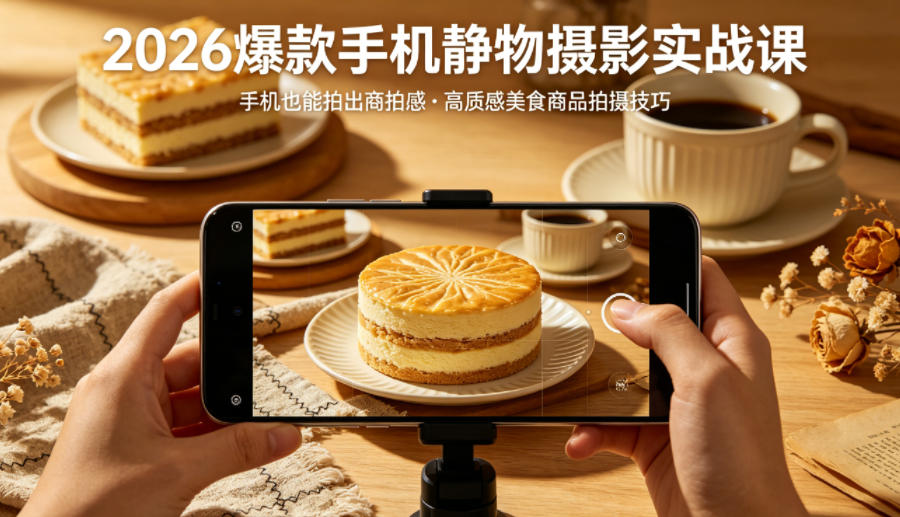 2026爆款手机静物摄影实战课，手机也能拍出商拍感，学会拍出高质感美食商品|雷宸资源库