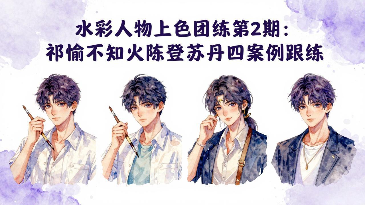 水彩人物上色团练第2期：祁煜不知火陈登苏丹四案例跟练，手把手提升绘画能力|雷宸资源库