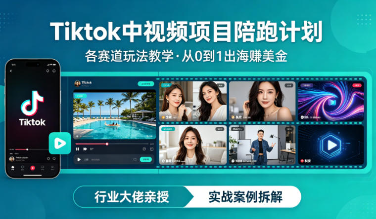 某大佬的Tiktok中视频项目陪跑，涵盖TK各个赛道玩法教学，从0到1出海賺美金|雷宸资源库